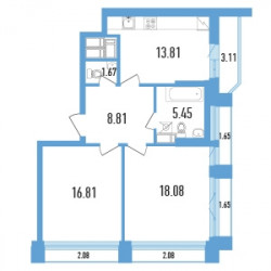 Двухкомнатная квартира 69.96 м²