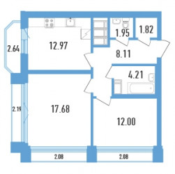 Двухкомнатная квартира 63.15 м²