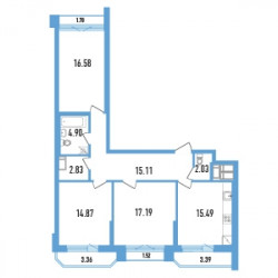 Трёхкомнатная квартира 94.03 м²
