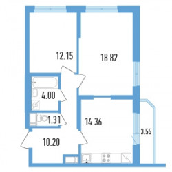 Двухкомнатная квартира 62.62 м²