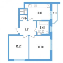 Двухкомнатная квартира 66.24 м²
