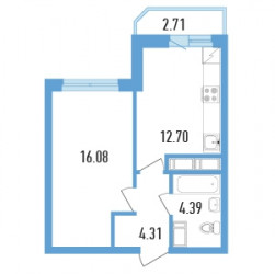 Однокомнатная квартира 38.83 м²