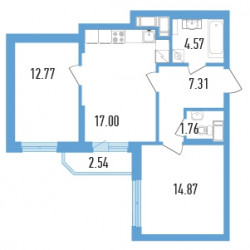 Двухкомнатная квартира (Евро) 59.55 м²