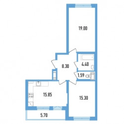 Двухкомнатная квартира (Евро) 67.29 м²
